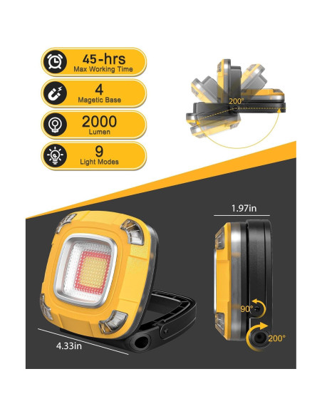 Luz de Trabajo Recargable 2000LM StoneBrook 6000mAh IPX5