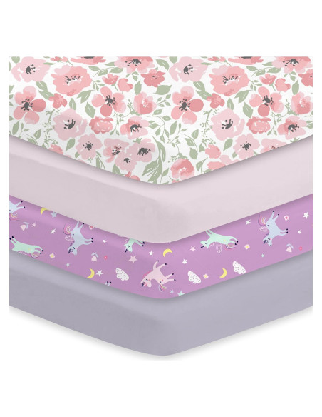 Sábanas ajustadas para cuna Little Grape Land 4 Pack Daliah Unicornio