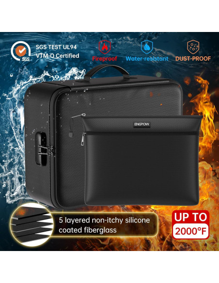 Bolsa de Documentos a Prueba de Fuego ENGPOW 36x27cm con Cerradura
