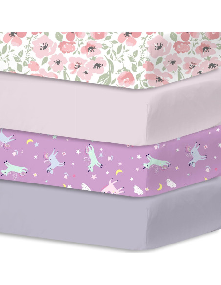 Sábanas ajustadas para cuna Little Grape Land 4 Pack Daliah Unicornio