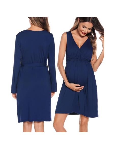 Conjunto de Bata y Vestido de Maternidad SWOMOG 2 Piezas