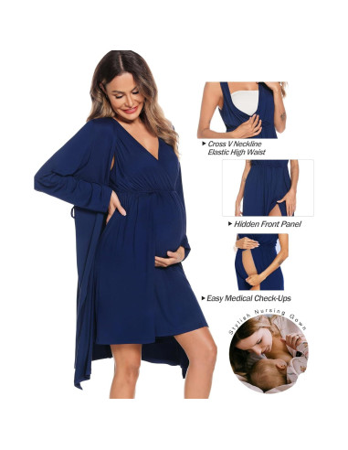 Conjunto de Bata y Vestido de Maternidad SWOMOG 2 Piezas