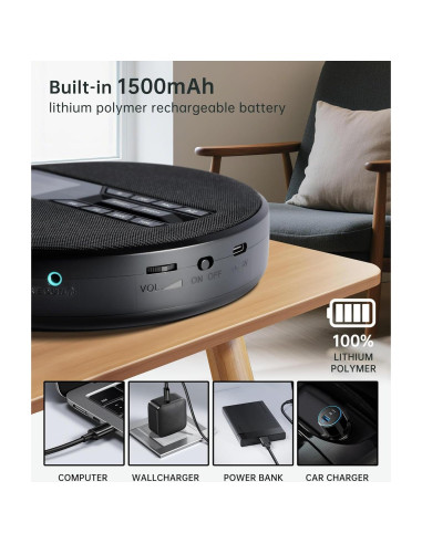 Reproductor de CD portátil SFOOEOJ C-07 con altavoces estéreo