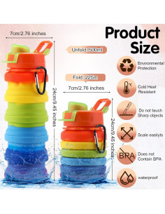 30 Botellas de Agua Plegables Sunnyray 500ml Silicona Colorida 2