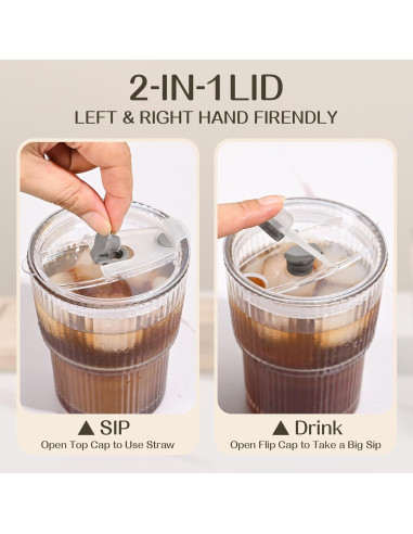 Juego de 4 Tazas de Vidrio 13oz con Tapas y Pajitas AUFXKOO