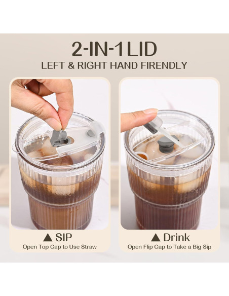 Juego de 4 Tazas de Vidrio 13oz con Tapas y Pajitas AUFXKOO