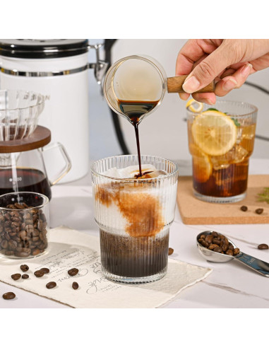 Juego de 4 Tazas de Vidrio 13oz con Tapas y Pajitas AUFXKOO