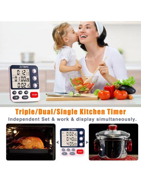 Temporizador Digital Triple ZCTIMYI con Alarma Ajustable y Memoria