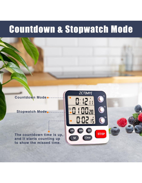 Temporizador Digital Triple ZCTIMYI con Alarma Ajustable y Memoria