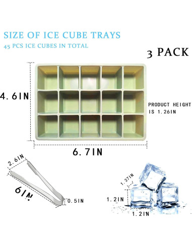 Bandejas de Hielo de Silicona UlifeBetter 3 Piezas 45 Cubos