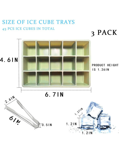Bandejas de Hielo de Silicona UlifeBetter 3 Piezas 45 Cubos