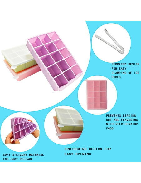Bandejas de Hielo de Silicona UlifeBetter 3 Piezas 45 Cubos