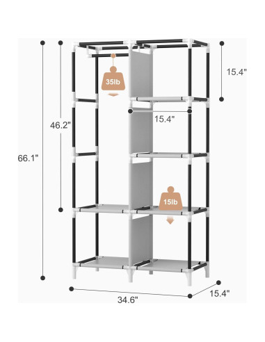Armario Portátil Rojasop con 6 Estantes y Barra para Colgar