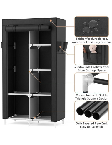 Armario Portátil Rojasop con 6 Estantes y Barra para Colgar