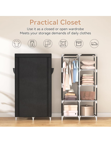 Armario Portátil Rojasop con 6 Estantes y Barra para Colgar