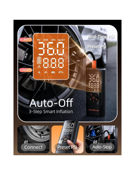 Compresor de Aire Portátil Aurethryon 150 PSI Batería 5200mAh