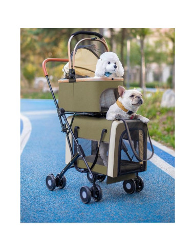 Carrito Doble para Mascotas YYW Verde - 4 en 1, 2 Transportadoras