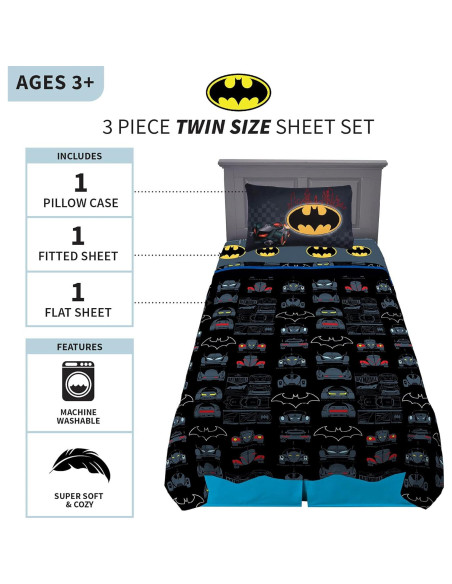 Conjunto de Sábanas Individual Franco Batman 3 Piezas Microfibra