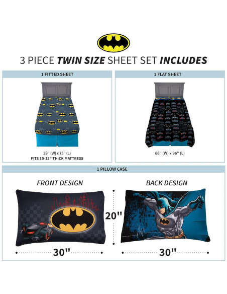 Conjunto de Sábanas Individual Franco Batman 3 Piezas Microfibra