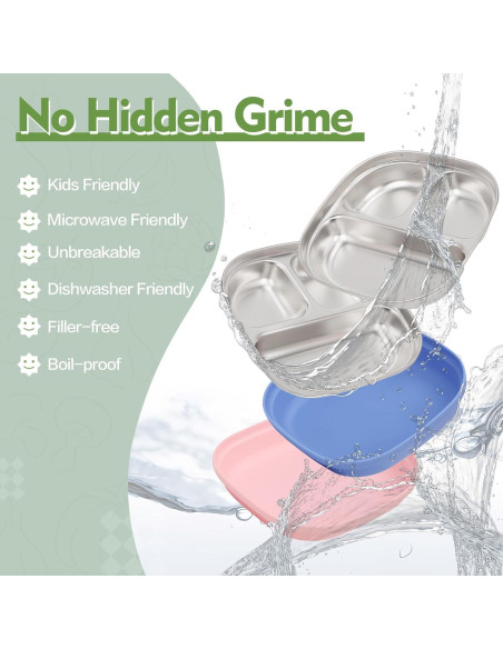 Platos de Acero Inoxidable para Niños TAOceeXI 2-pack Antideslizantes