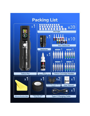 Kit de Máquina de Tatuaje Inalámbrica Phomemo con 20 Agujas