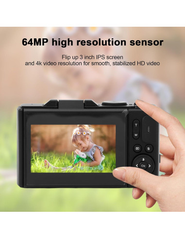Cámara Digital Zunate 64MP 4K UHD con Zoom 18X y Pantalla 3"