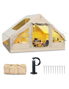 Tienda Inflable de Camping WARONE para 10 Personas Beige