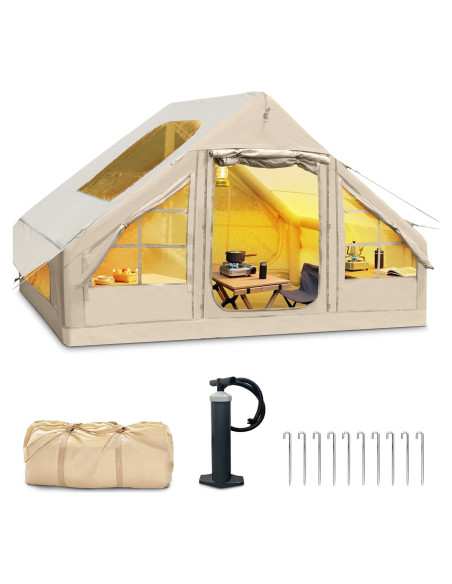 Tienda Inflable de Camping WARONE para 10 Personas Beige