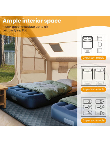 Tienda Inflable de Camping WARONE para 10 Personas Beige