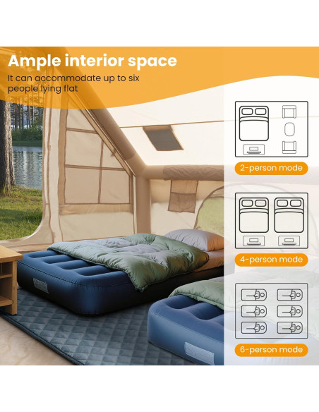 Tienda Inflable de Camping WARONE para 10 Personas Beige