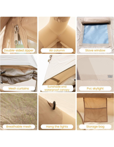 Tienda Inflable de Camping WARONE para 10 Personas Beige