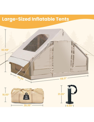Tienda Inflable de Camping WARONE para 10 Personas Beige