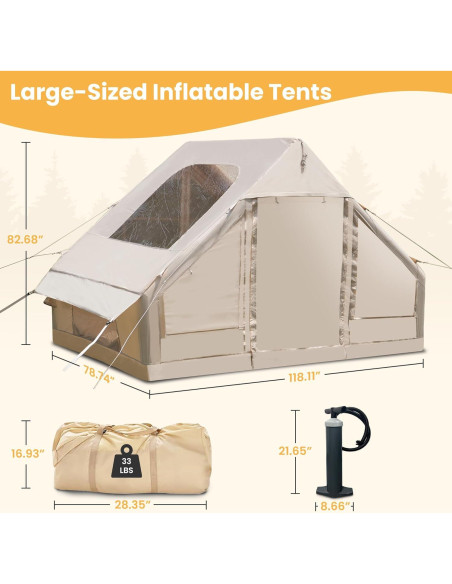 Tienda Inflable de Camping WARONE para 10 Personas Beige