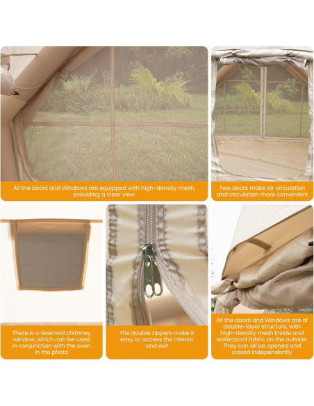 Tienda Inflable de Camping WARONE para 10 Personas Beige