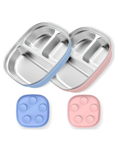 Platos de Acero Inoxidable para Niños TAOceeXI 2-pack Antideslizantes