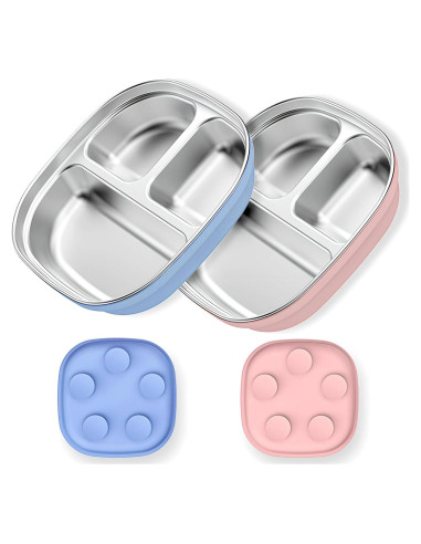Platos de Acero Inoxidable para Niños TAOceeXI 2-pack Antideslizantes