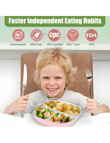 Platos de Acero Inoxidable para Niños TAOceeXI 2-pack Antideslizantes