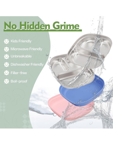 Platos de Acero Inoxidable para Niños TAOceeXI 2-pack Antideslizantes