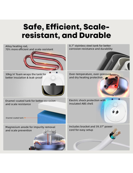 Calentador de Agua Eléctrico YALICE 9.46L 1500W Compacto