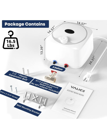 Calentador de Agua Eléctrico YALICE 9.46L 1500W Compacto