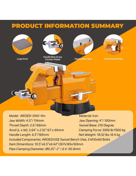 Prensa de Banco AROEDVISE 4.5" Giratoria Industrial 1500kg