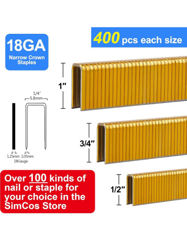 Grampas de Corona Estrecha 18 Gauge SimCos 1200 Unidades