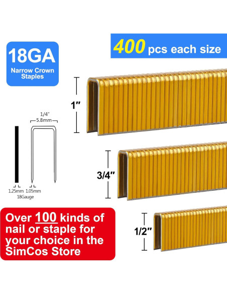 Grampas de Corona Estrecha 18 Gauge SimCos 1200 Unidades