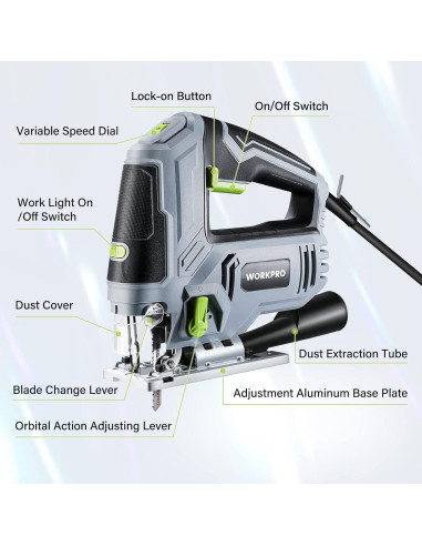 WORKPRO Kit Sierra de Calar 6.5AMP + 25 Cuchillas T-Shank