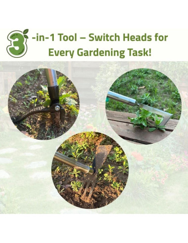 Herramienta desmalezadora 3 en 1 Zimchado - Mango largo ergonómico