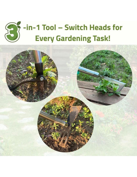 Herramienta desmalezadora 3 en 1 Zimchado - Mango largo ergonómico