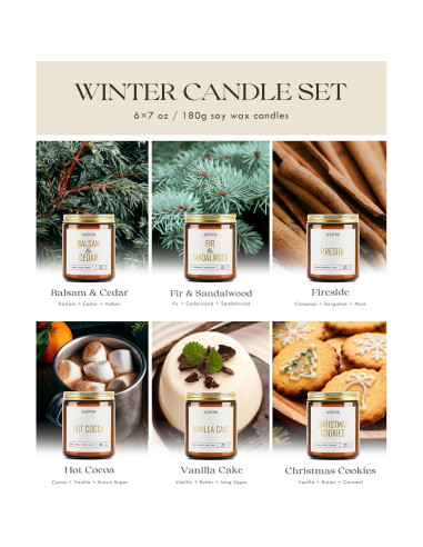 Conjunto de 6 Velas Aromáticas AOOVOO - Cera de Soja, 1190g