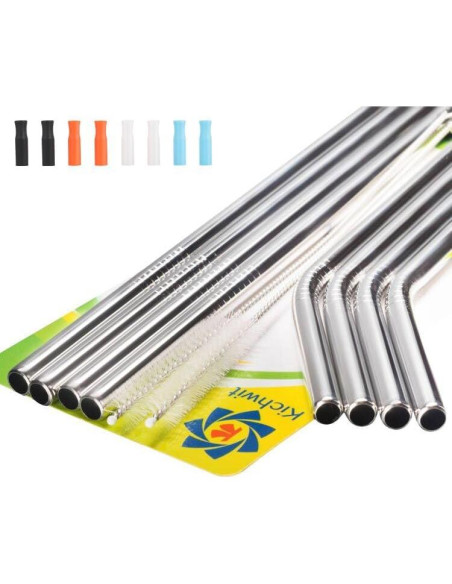 Juego de Popotes de Acero Inoxidable Kichwit 26.67 cm - 8 Unidades