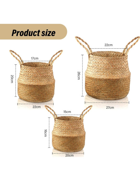 Cestas de Almacenamiento Patelai de Hierba Marina - 3 Piezas