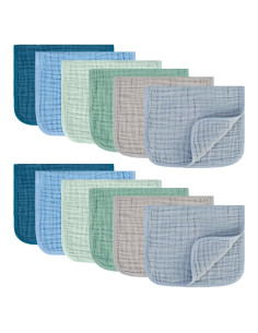 Paños de Eructo 100% Algodón MIGIOL - 12 Piezas Azul y Verde
